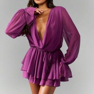 Missguided Deep Purple Long Sleeve Dress